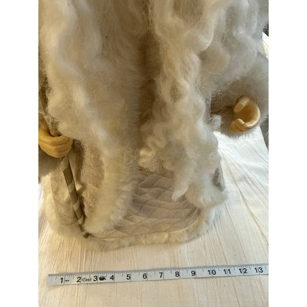 20 Inch Elegant White Gold Santa Claus Figurine Brocade Coat Faux Fur Trim Decor